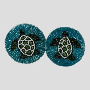 EUC UNBRANDED Beaded‎ Turtle Coasters (set of 2) - Teal & Green
